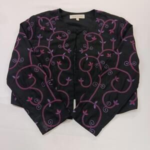 Sarah Elizabeth Women's 14 Black/Red Floral Embroidered One Button Blazer Jacket